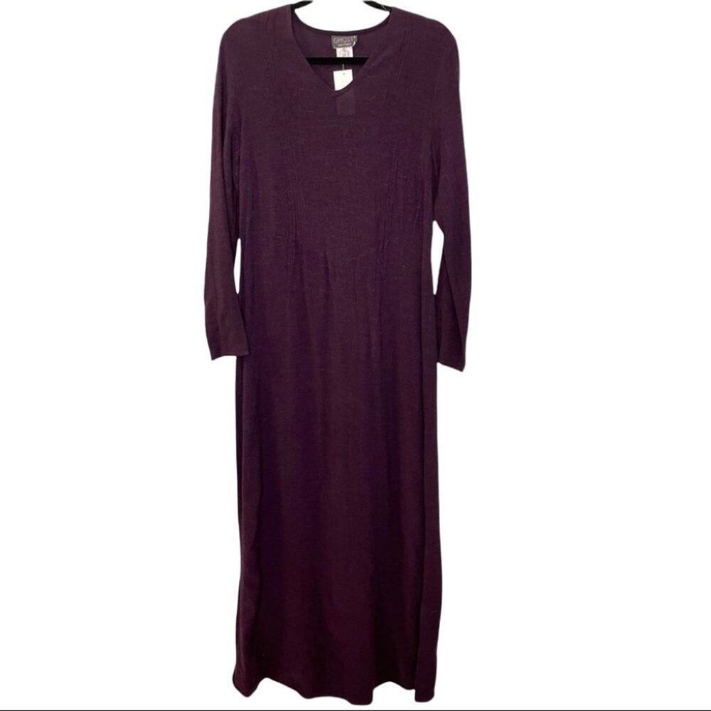Ghost V-Neck Pintuck Maxi Dress Long Sleeve in Deep Purple Black Romantic M